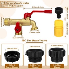 IBC Tote Hose Adapter Dual Outlet 46.47 cubic inches, valve