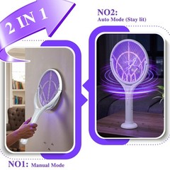 Electric Fly Swatter Racket Rechargeable Bug Zapper with a Telescopic Extensions
