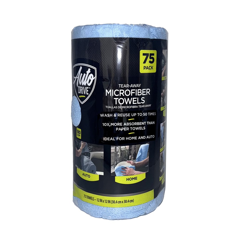 Auto Drive 75 Pack Tear Away Microfiber Car Wash Towel Roll