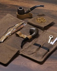 BS-VOG Waxed Canvas Tobacco Pouch for 2 Pipes, Smoking Small, Brown