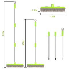 Pet Hair Removal Rubber Broom, Carpet rake with Squeegee for Cleaning Green