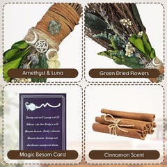 Teeloray Cinnamon Broom 7.5 Inch Witch for Altar Magic Crystal Green