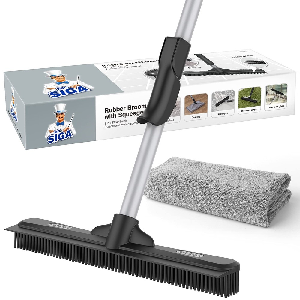 MR.SIGA Pet Hair Removal Rubber Broom with Built in 12.6*2.1*62 in, Black