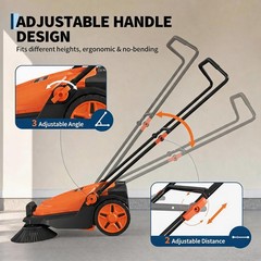 25.6″ Manual Push Floor Sweeper, Walk-Behind Hand Push Sweeper w/ 5-Gallon Bin