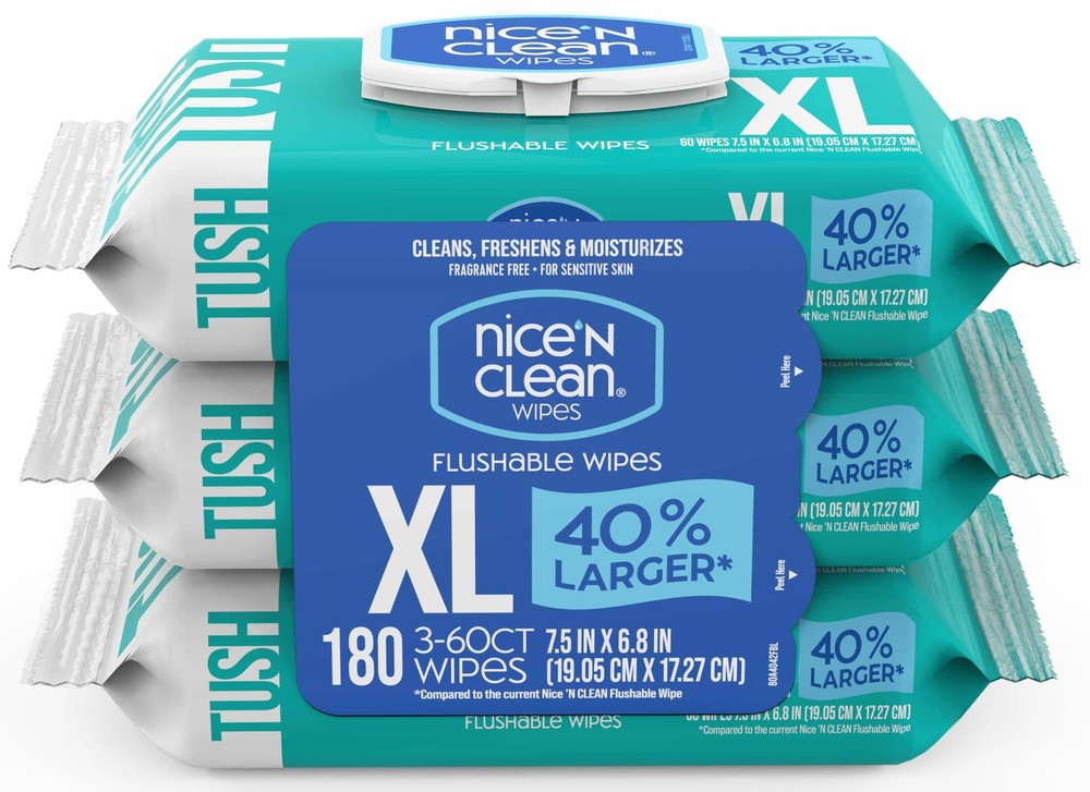 Extra Large Flushable Wipes | 40% Larger Wipes | 6.8″ x 7.5″ Unscented XL Adult