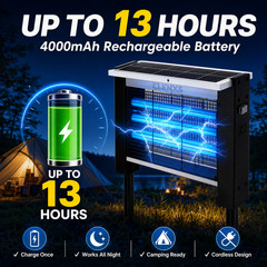 Outdoor Bug Zapper 4500V Solar Mosquito Killer 4000mAh Rechargeable 13H Runtime