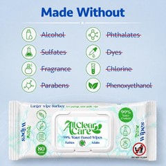 All Clear Care Baby Wipes, Unscented for Sensitive Skin, 80 Count (Pack of 3)