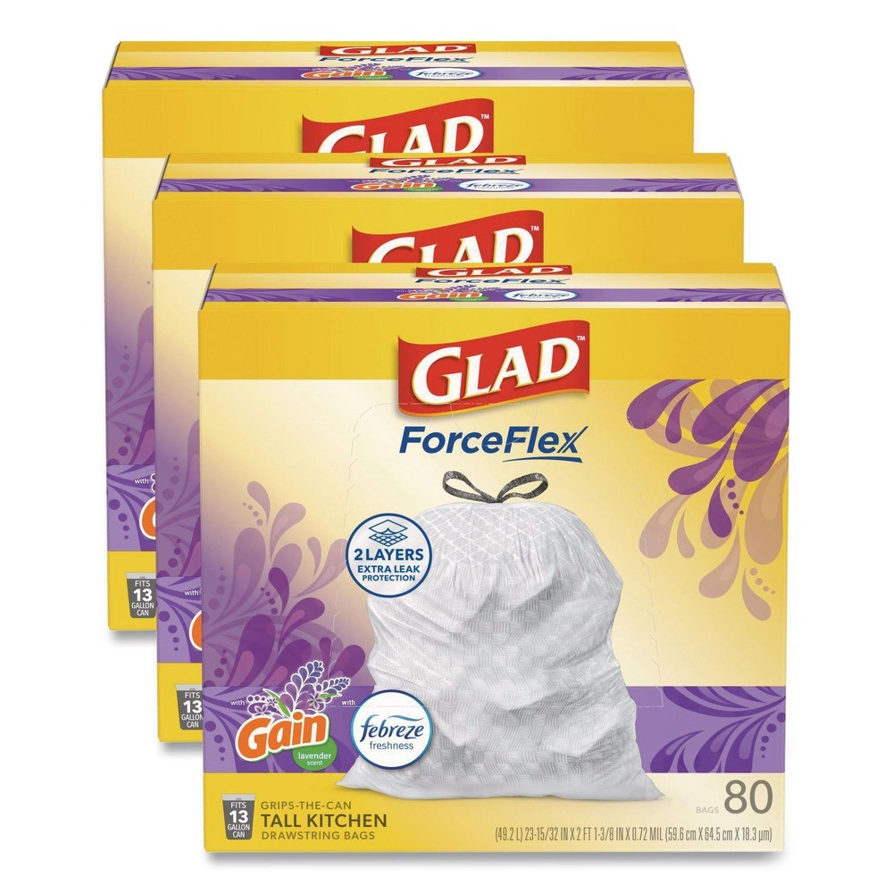 Glad 78902 Kitchen Drawstring Trash Bags – Gain Lavender/White (240/Carton) New