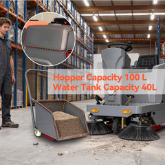Ride-on Floor Sweeper Machine 50.4″ 26.5 Gallon Dustbin 92600 Sqft/h Efficiency