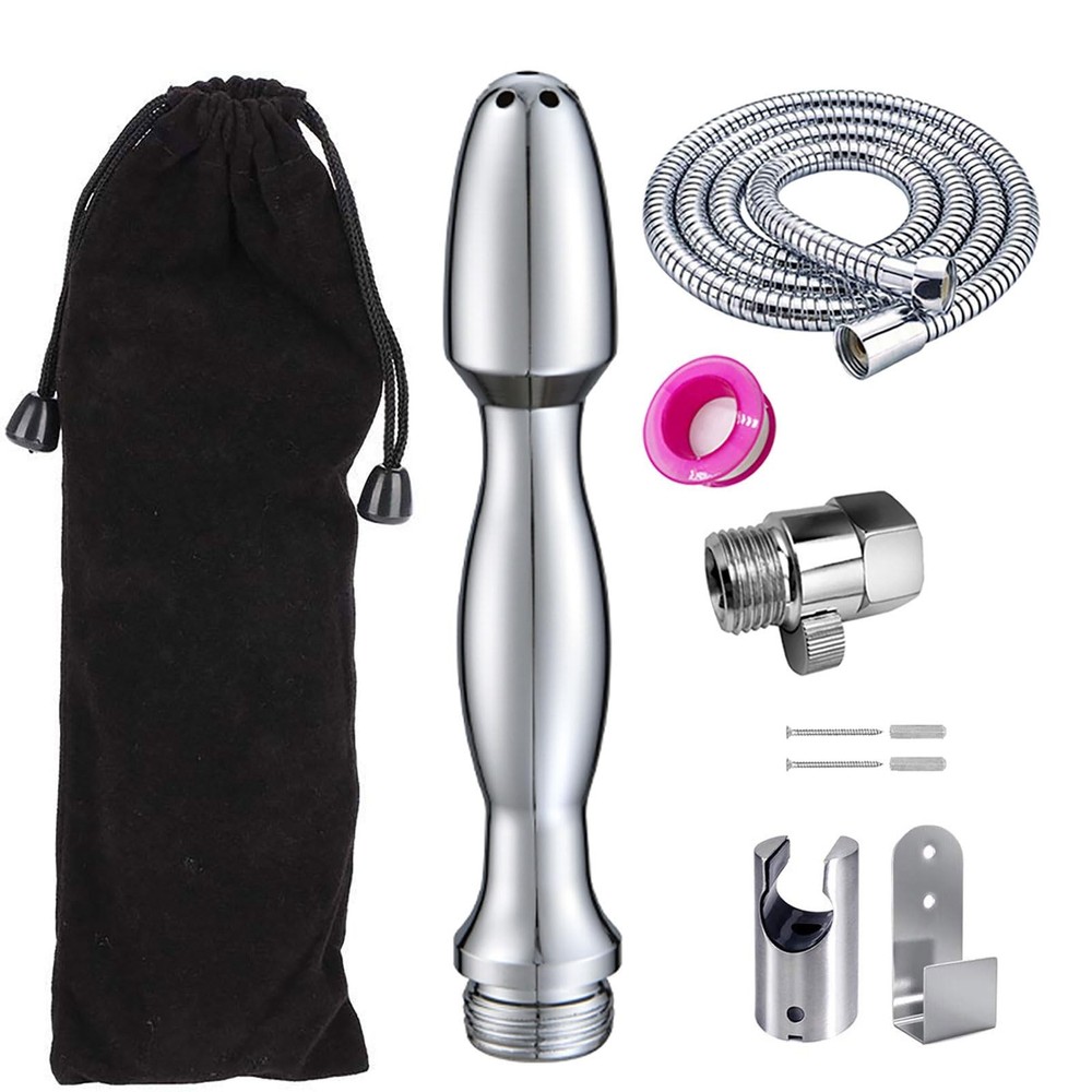 Shower Douche Enema Kit,7 Holes Deep Cleaning 59 Inch, Silver