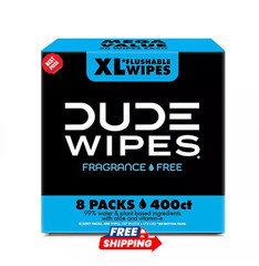 DUDE WIPES XL Flushable Wipes, Fragrance Free, 8 ct., 400 wipes