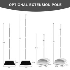 BSKLIN Broom and Dustpan Set for Home, 52″ Long Handle Standing Small, White