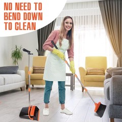 XXFLOWER Broom and Dustpan Set with Long Handle, Light Weight Orange