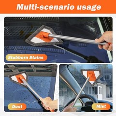 Interior Cleaner Tool – Glass Wash Brush with 2 Washable and Reusable Microfiber