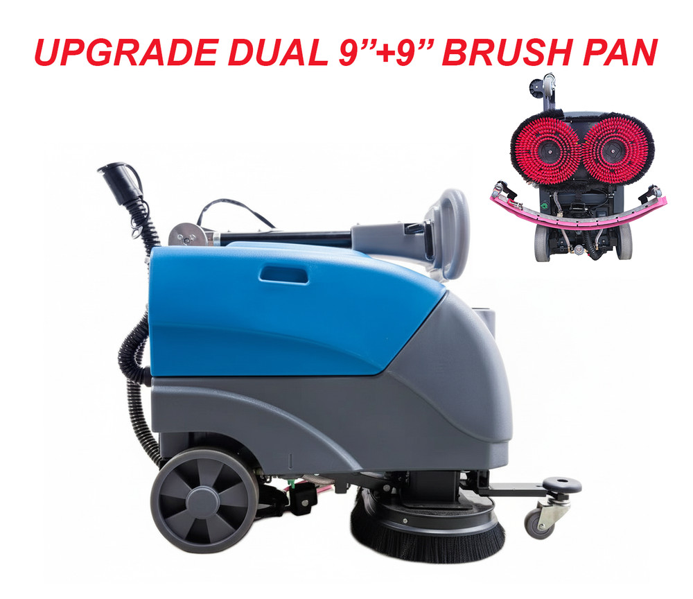 Walk Behind 9+9″Brush Floor Cleaning Machine Portable Upgrade Scrubber EM-255 BL