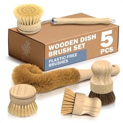 5 Pcs Bamboo Dish Brush Set – 2.6 In Brushes, Brown