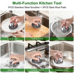 4 Pcs Stainless Steel Wool Scrubber Pads with 3 Steel Cleaning Sponge Set