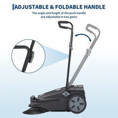 Walk-Behind Hand Push Floor Sweeper, 25.6 Inch Wide with 5 Gallon Waste Bin