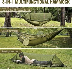 Camping Hammock with Mosquito Net, Lightweight Portable Double & Single Hammock