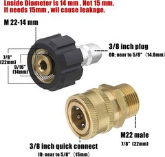 Tool Daily Pressure Washer Adapter Set, M22 14mm Brass, As Shown