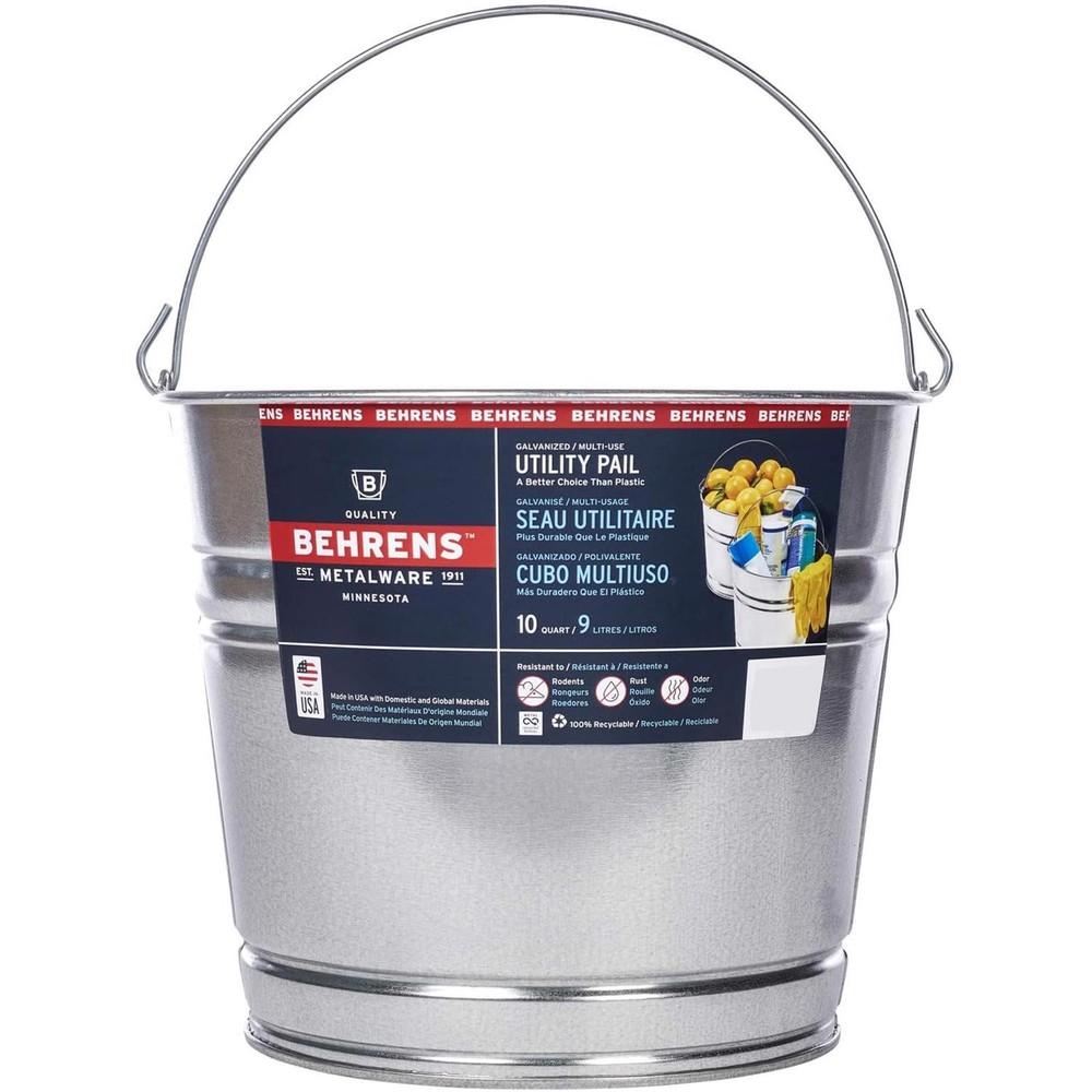 Behrens 1210GS Gray Galvanized Steel Recyclable Round Pail 10 qt.