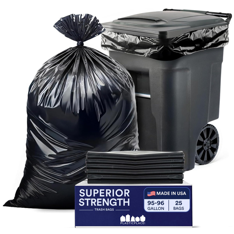 Plasticplace 95-96 Gallon Garbage Can Liners 3 Mil Black Heavy Duty Trash Bags
