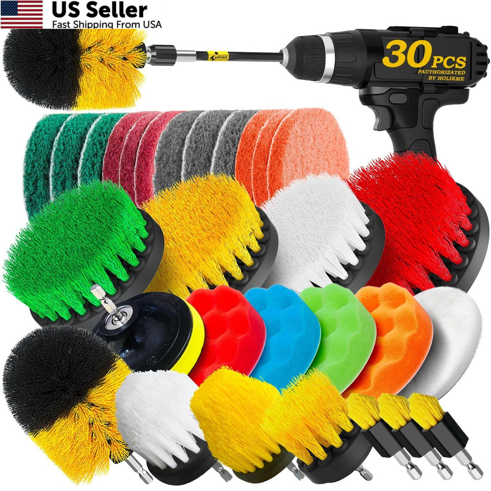 Holikme 30Pack Drill Brush Attachments Set,Scrub Pads & 30pack, Yellow