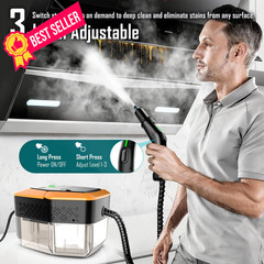 Steam Cleaner, 3-Level Adjustable Handle, 15s Heat-Up, Medium, Black+Orange