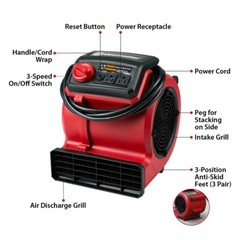 Vacmaster Air Mover Blower Fan Dryer Cooling Carpet Wall Floor Dryers 3-Speed