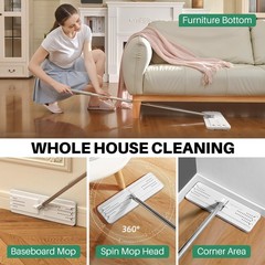JOYMOOP Flat Mops, Microfiber Mop for 50″ with 13″ Mop-head, White Grey