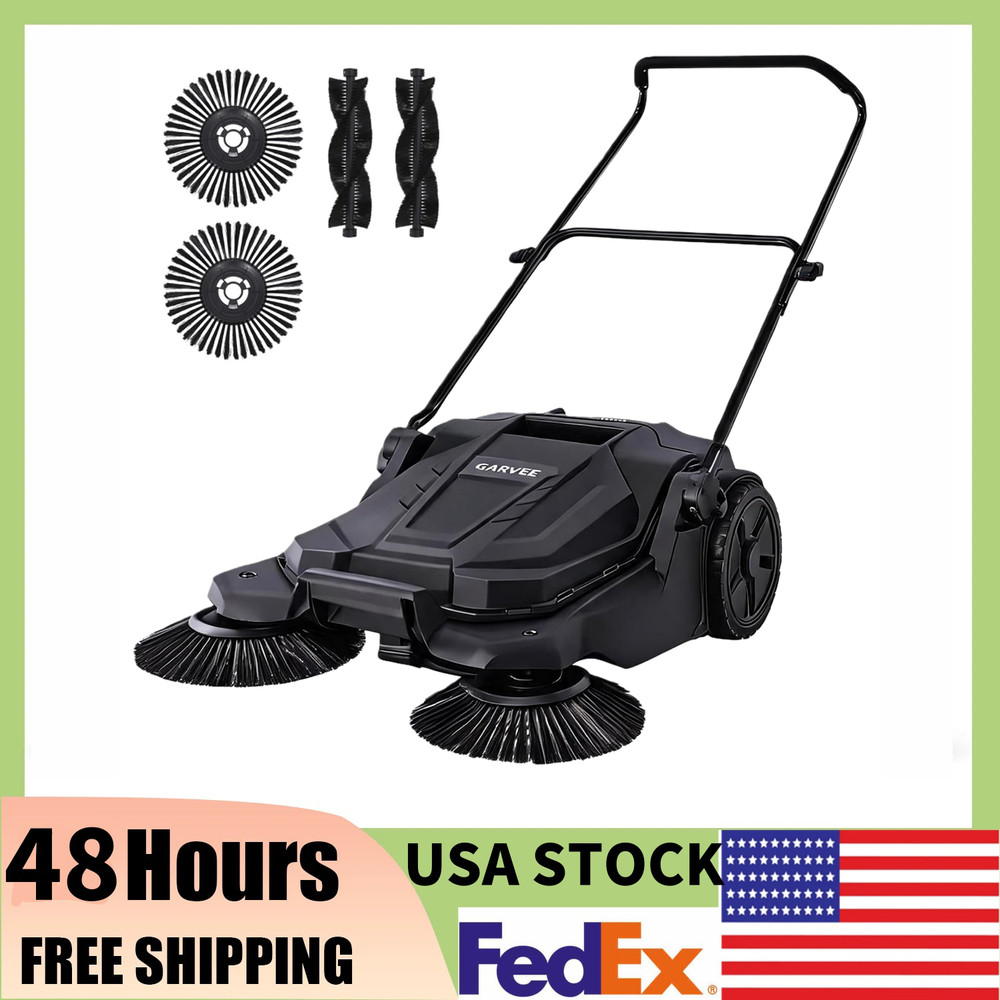 Walk-Behind Hand Push Floor Sweeper 26″ Width 5 Gallon Waste Container W/Handle