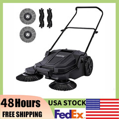 Walk-Behind Hand Push Floor Sweeper 26″ Width 5 Gallon Waste Container W/Handle