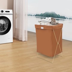 Brown + Gold Laundry Hamper X-Frame Laundry Basket, Dirty Clothes Basket w/Lid