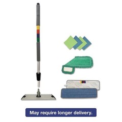 Boardwalk® Microfiber Mopping Kit, 18 Mop Head, 35-60Handle, Blue/Green/Gray
