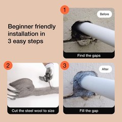 Steel Wool Mice Control 3pc, Mouse Hole Filler, Scissors & Gloves,