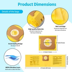 Tomkity 6 Packs Type D High Efficiency Filter Bags for 4 Gallon(6pcs), Yellow