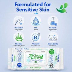 All Clear Care Baby Wipes, Unscented for Sensitive Skin, 80 Count (Pack of 3)