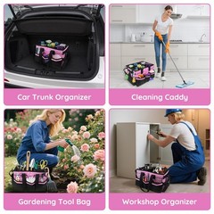ZKOO Large Cleaning Caddy Bag with Handle, Built-in Sturdy Extra Large, Pink