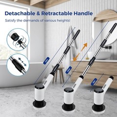 Electric Spin Scrubber for Cleaning-2 Adjustable Speeds,8 White&black
