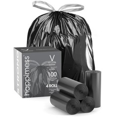 Happimess Hpm3000V-Black 100-Count 30 Gallon Drawstring Unscented Trash Can