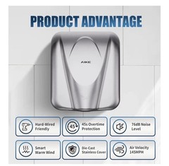 AIKE Elephant Power Commercial Hand Dryer High Speed Stainless AK2812 New