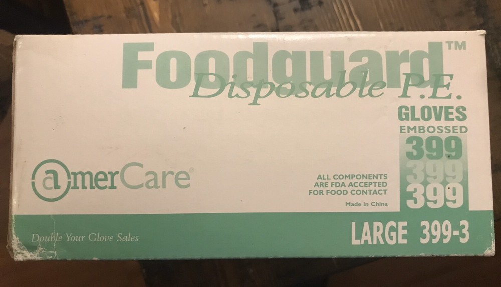 Amer Care Good Guard Disposable P.E. Gloves Large 399-3 10/100 1,000 Gloves