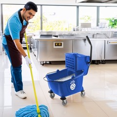 26 Quart Commercial Mop Bucket with Side Press Wringer, Blue