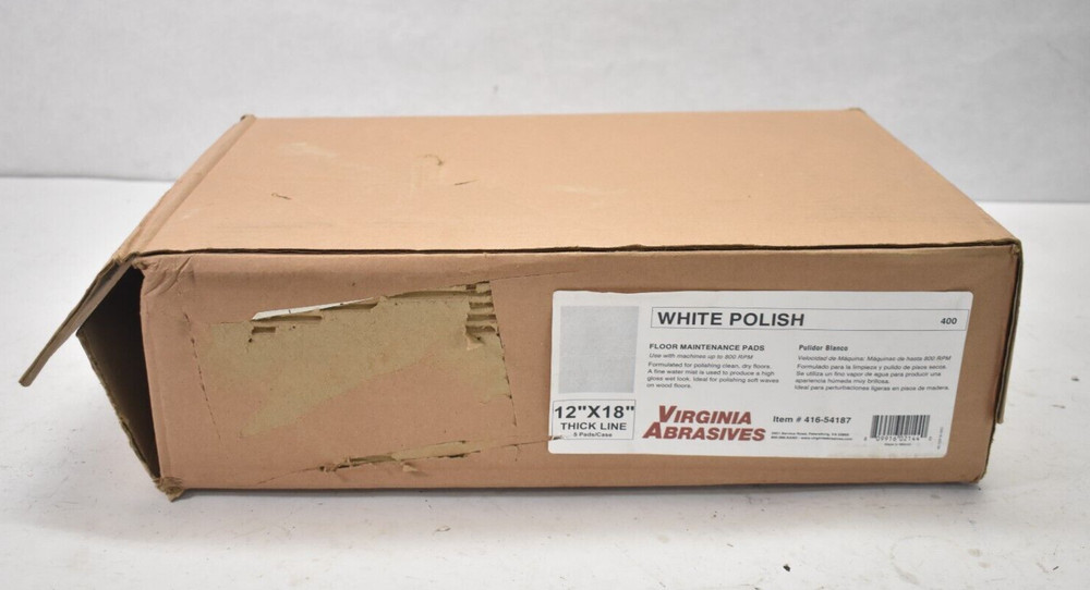 Virginia Abrasives White Polish Floor Maintenance Pads 12″x18″ 5 Pack 416-54187