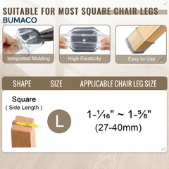 BUMACO Chair Leg Floor Protectors Square L, Clear-40 Pcs