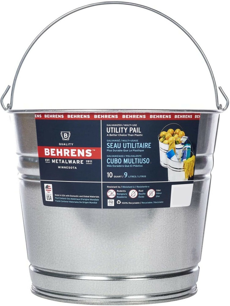 10 qt quart Heavy Duty Galvanized SteeL BUCKET rOund Pail BEHRENS 1210GS