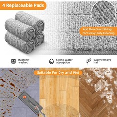 JUDRDO Mop and Bucket 61″ microfiber mop bucket set-4pads, White&gray
