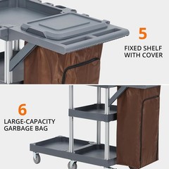 Mobile Janitorial Cleaning Cart – Black Caddy with Cover, Shelves & Bag