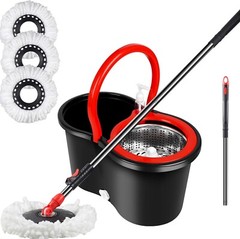 360° Spinning Mop Bucket System with 3 Microfiber Mop Replacement Heads