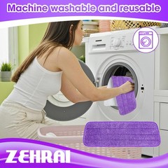6 Pack Reusable Microfiber Mop Pads for Swiffer 10-12 inches, Purple 6